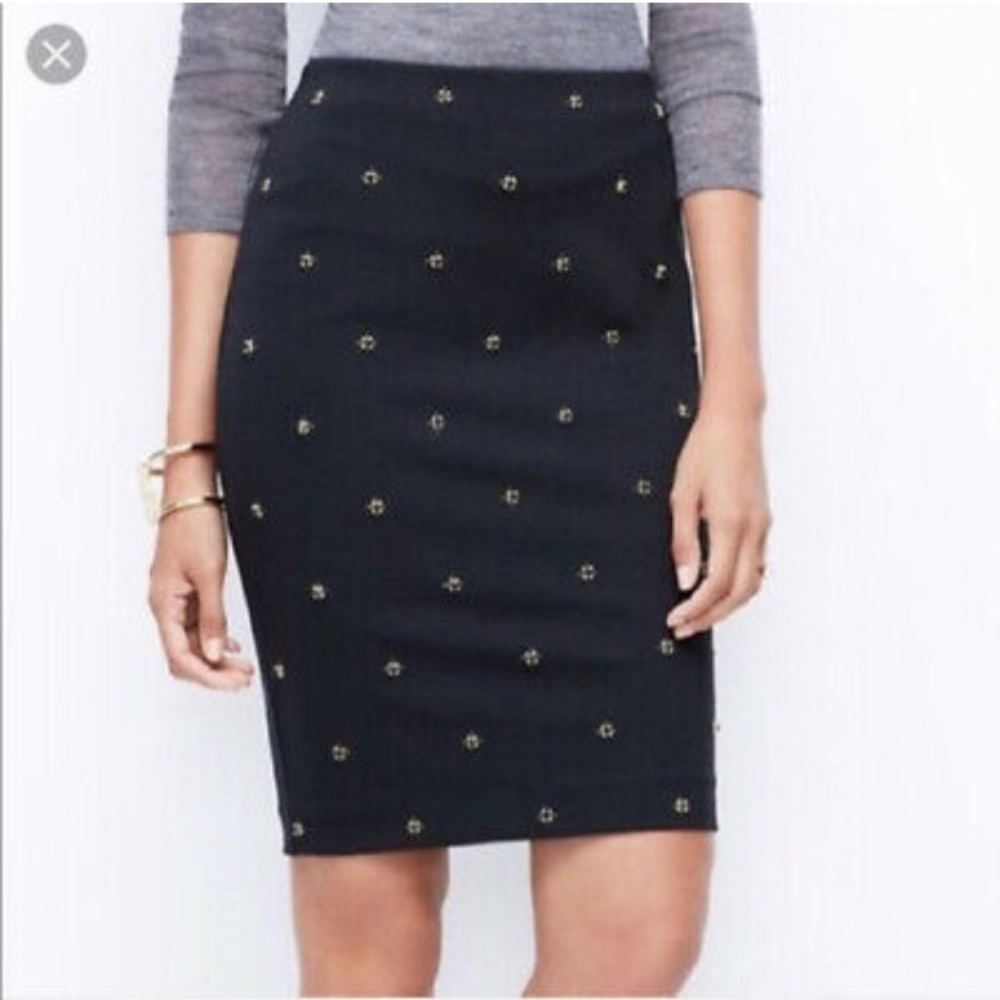 ANN TAYLOR | Navy Ponte Pencil Skirt Embelli…